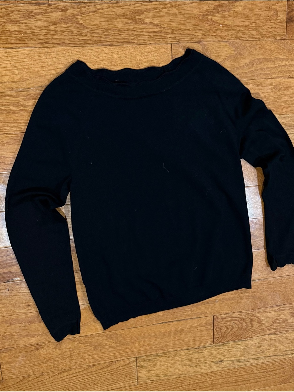 Ann Taylor Sweater, Black with Scalloped Pointelle Boatneck and Sleeves, Medium